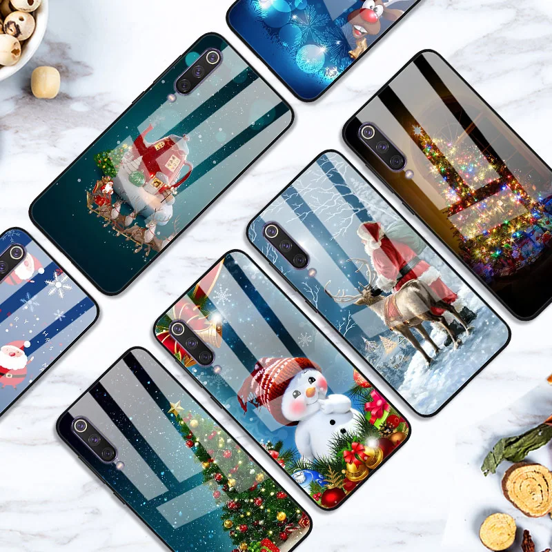 Рождественский чехол для телефона s для Xiaomi mi 9 mi 9 SE, чехол из закаленного стекла с цветами, чехол для телефона для Xiao mi 9 SE mi 9 SE, жесткий чехол-накладка
