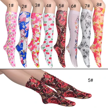 

KASURE Flower Pattern Printed Knee High Stockings For Women Girl Long Nylon Elastic Spring Summer New Fashion Soft Stocking