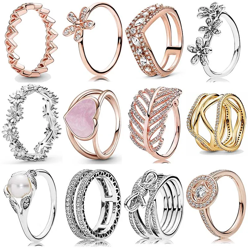 

Original New S925 Popular Ring Pink Swirl Heart Allure Marquise Wishbone Ribbon Twisting Pearl Ring For Women Jewelry Gift
