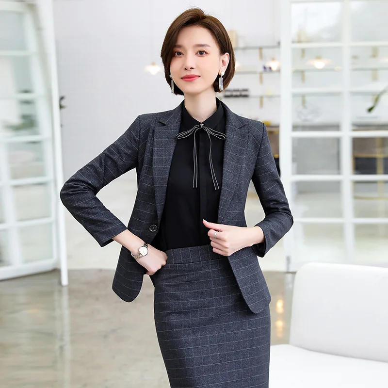 Высококлассный профессиональный женский брючный костюм из двух частей, новинка, повседневный тонкий клетчатый женский Блейзер, куртка, женские облегающие брюки