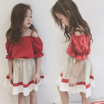 

Girl Cute Clothes Skirt 2020 Summer Teenage Girls Clothing Solid Short Sleeve Suspender Top Skirt Set Set for Girls 8 11 12year