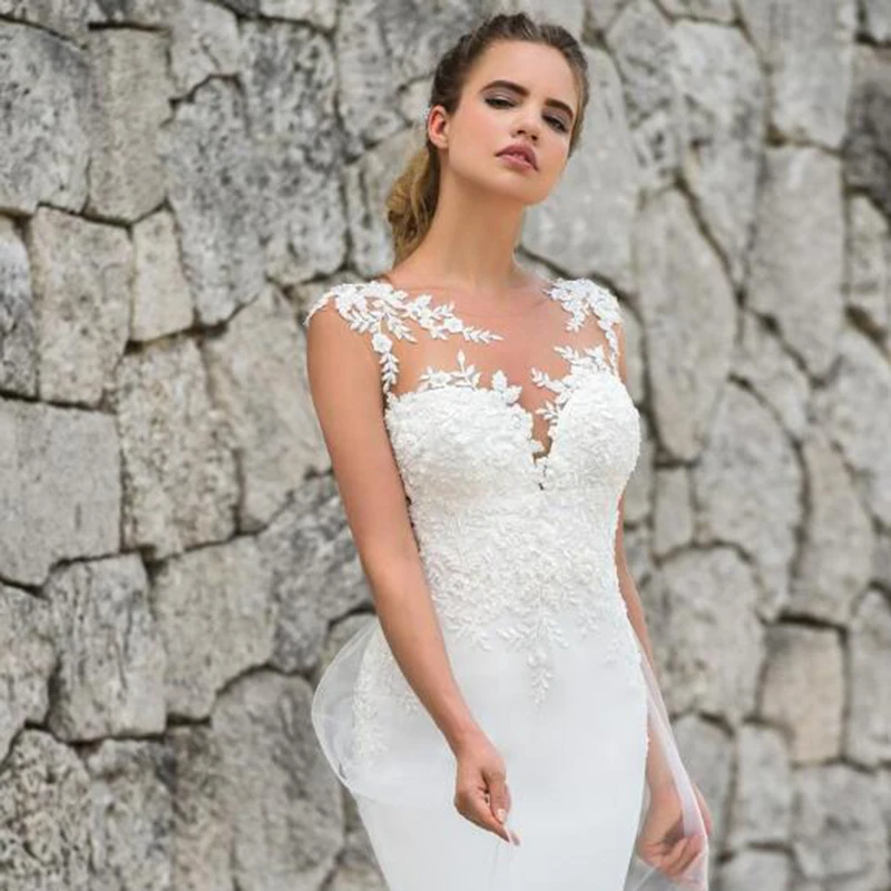 Customized Mermaid Wedding Dress 2025 Sexy See Through Back Sleeveless Lace Appliques Wedding Gowns For Bride Vestidos De Noiva 3