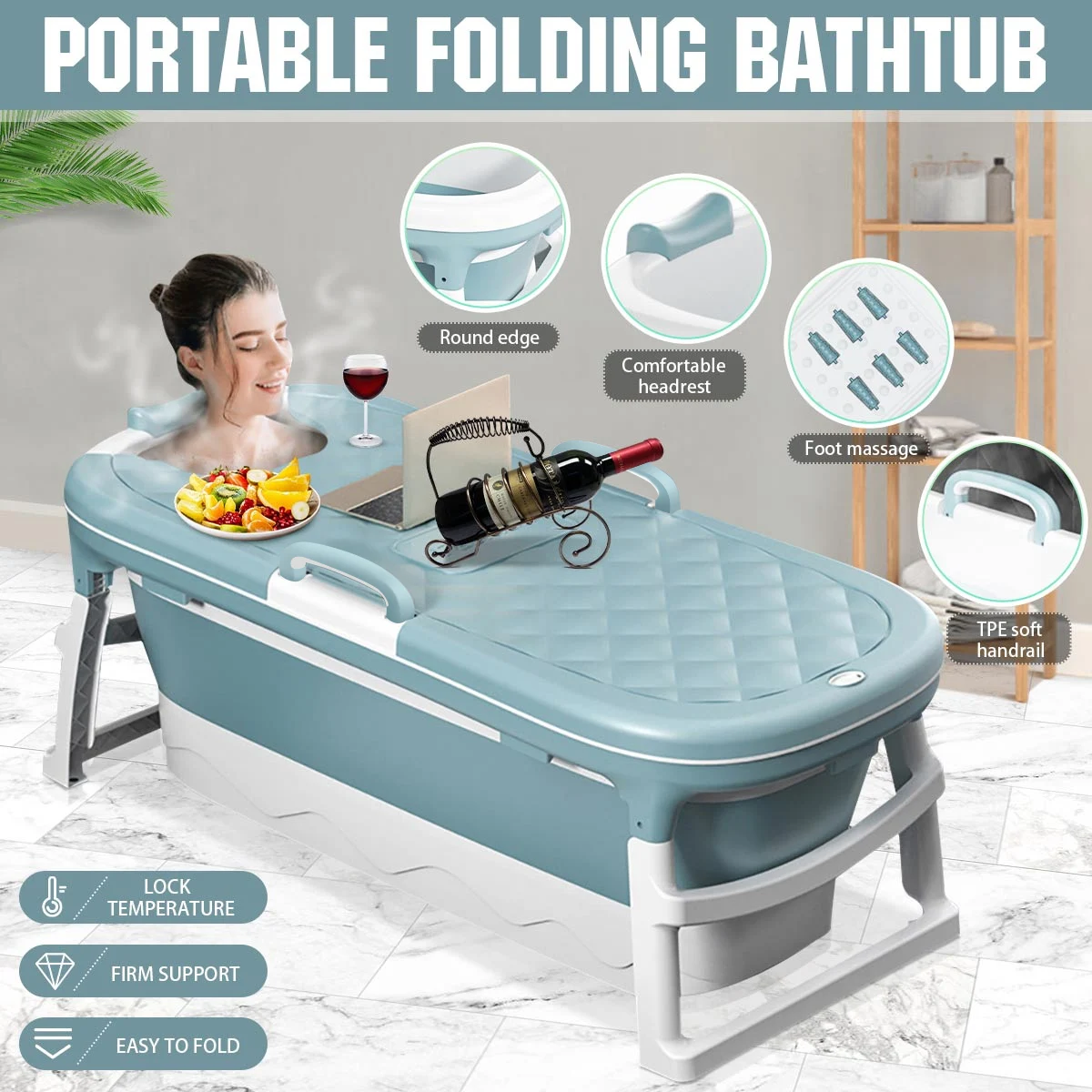 138cm Portable Folding Bathtub Adult Children Swimming Pool Large Plastic Freestanding Bathtub Bath Bucket With Cover