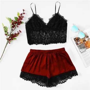 

2020 New Fashion Womens Sexy Plus Size Sling Sleepwear Lingerie Lace Nightwear Underwear Set ladies wire free seamless suit 50**