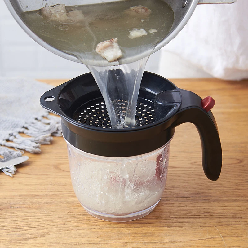 Fat Separator with Bottom Release, Strainer Filter, Soup residue, Oil Separator, Oil Can, Creative Kitchen Tool, 1000ml