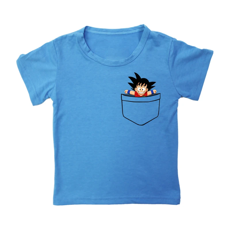 Футболки «Poket Goku» Детские футболки футболка с принтом «Gragon Ball Goku Wave» топы для мальчиков и девочек, футболки, футболки с японским аниме, 7 цветов