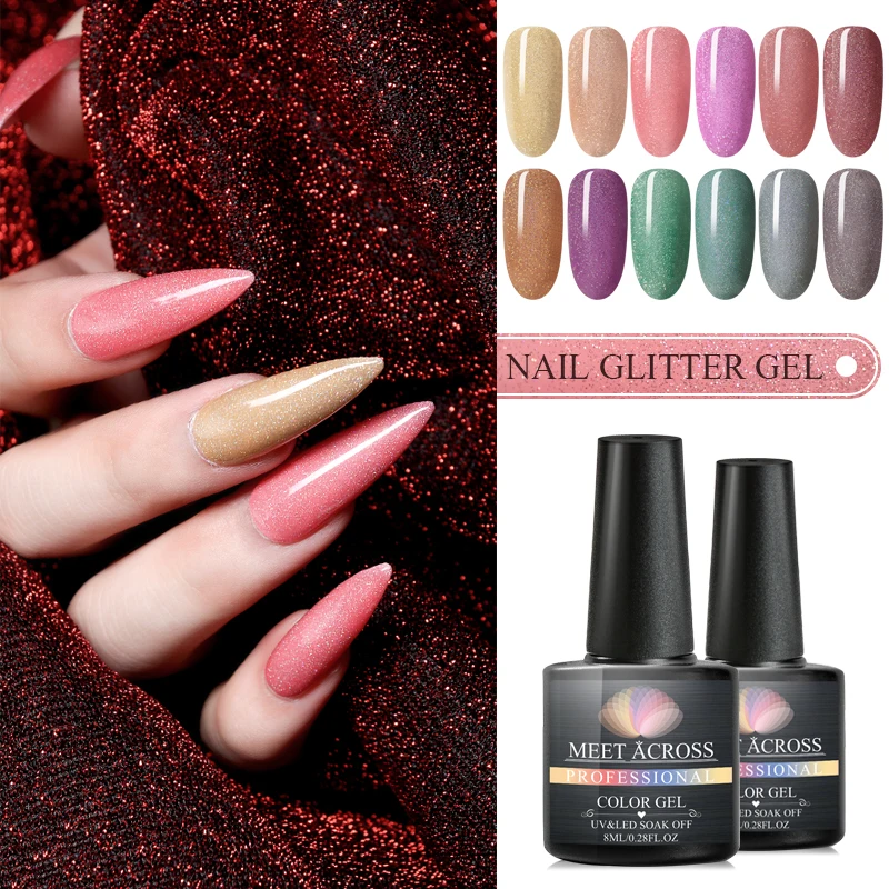 MEET ACROSS 8ml Glitter UV Gel Nail Polish Holographic Colorful Glitter