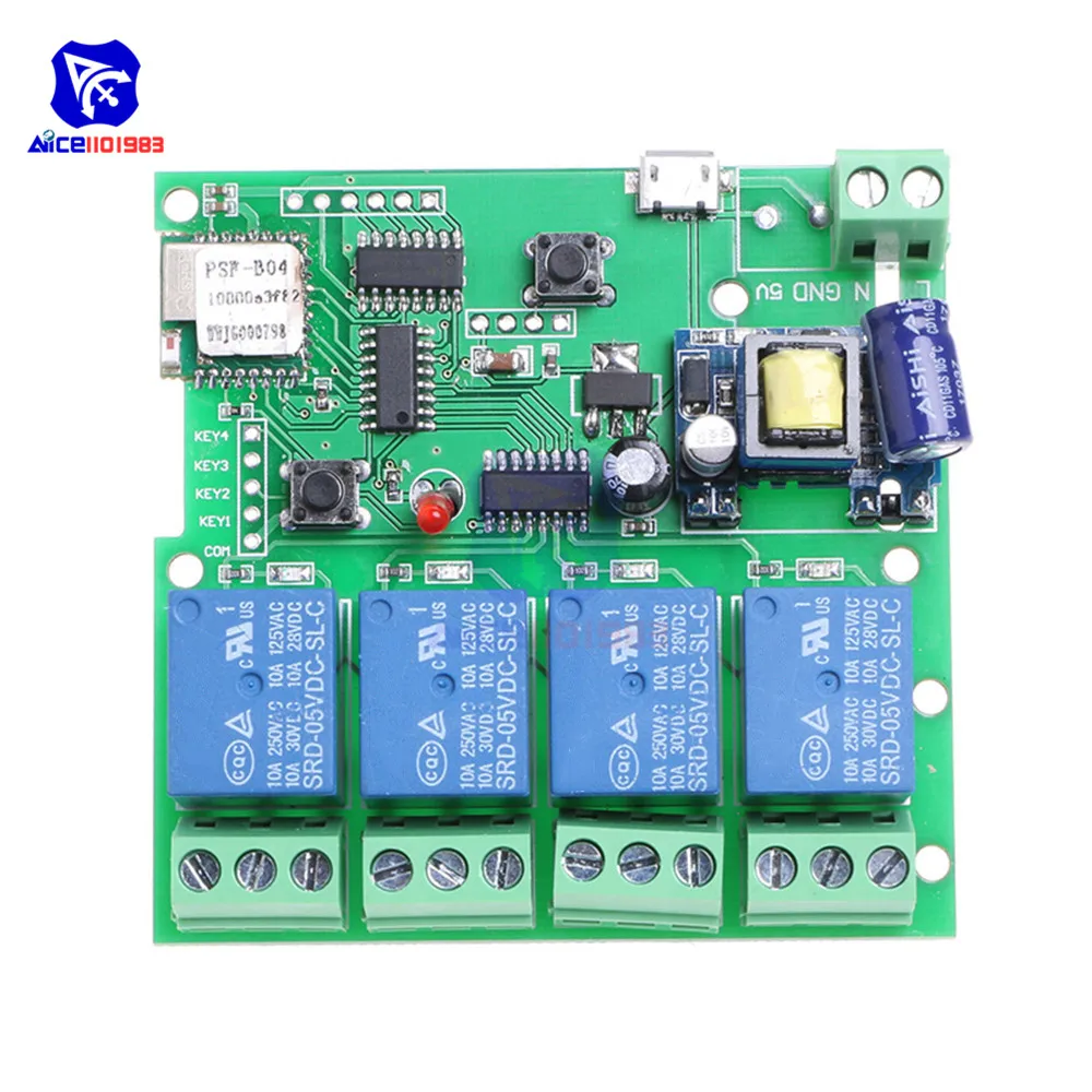 220V 4 wifi реле канала модуль с помощью приложения на телефоне Беспроводной дистанционного Управление WI-FI переключатель пробежку с встроенной функцией спуска затвора блокировки 433 м для смарт-Приспособления