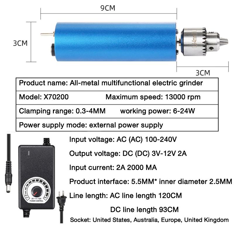 New type stepless speed regulation handheld metal electric grinder Wenwan multifunctional small electric drill polishing machine 6
