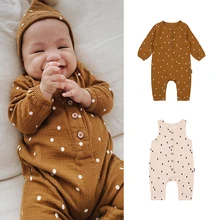 Newborn Children  Cotton Jumpsuits for Autumn Long Sleeve Dot Printed Rompers for Baby Girls Boys Hot Sale Kids Clothes