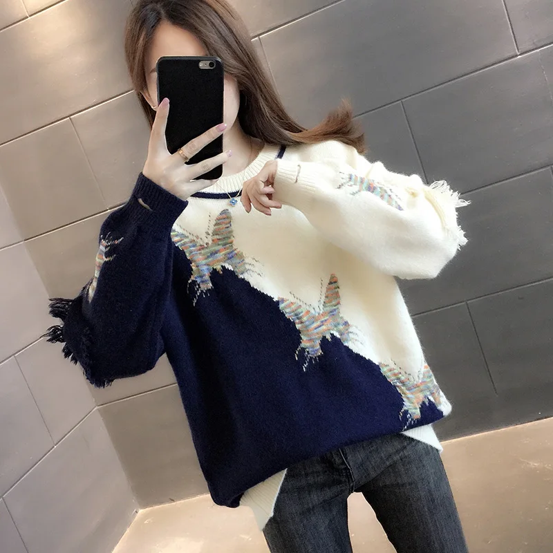 Pullover Women's Sweater Fashion Knitted Embroidered Sweater Autumn Winter Oversized Woman Sweaters Pullover Women's Sweater Fashion Knitted Embroidered Sweater Autumn Winter Oversized Woman Sweaters
