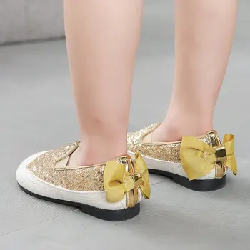 

Girls Bling Shoes 2020 New Fashion Korean Children's Spring Sweet Weave Bowtie Pu Leather Princess Flat Shoes Kids Shoe Girls