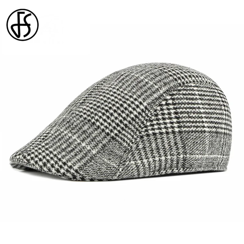 FS британский стиль, клетчатые береты, шапки для мужчин и женщин, черный Повседневный хлопковый берет, регулируемые зимние теплые шерстяные Плоские береты, шапка