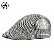 FS британский стиль, клетчатые береты, шапки для мужчин и женщин, черный Повседневный хлопковый берет, регулируемые зимние теплые шерстяные Плоские береты, шапка