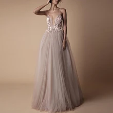 Дизайн пыльная роза v-образный вырез Длинные тюлевые платья для выпускного вечера вечерние платья Бальные платья со шлейфом