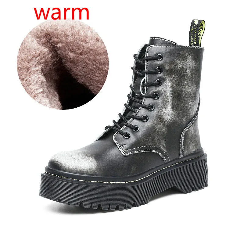 

Fashion Zipper Flat Shoes Woman High Heel Platform Genuine Leather Boots Warm Fur Women Shoes White Military Botas Mujer Girls