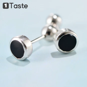 

ONE TASTE 925 Sterling Silver Round Black Agate Men's Stud Earring Fine Jewelry Earrings Simple Geometric Classic Trendy Party