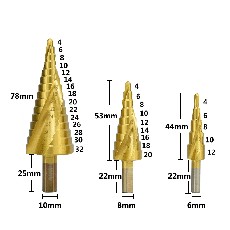 1 шт. 4-12 4-20 4-32 мм с титановым покрытием Ступенчатое сверло HSS пагода спиральное конусное сверло набор треугольного хвостовика отверстие резак