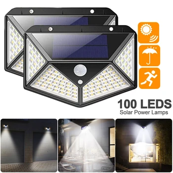 

4-sided illumination 3 Modes 100 LED Solar Wall Lamp Light Control & Human Body Infrared Sensor 7W Outdoor Street Garden Light
