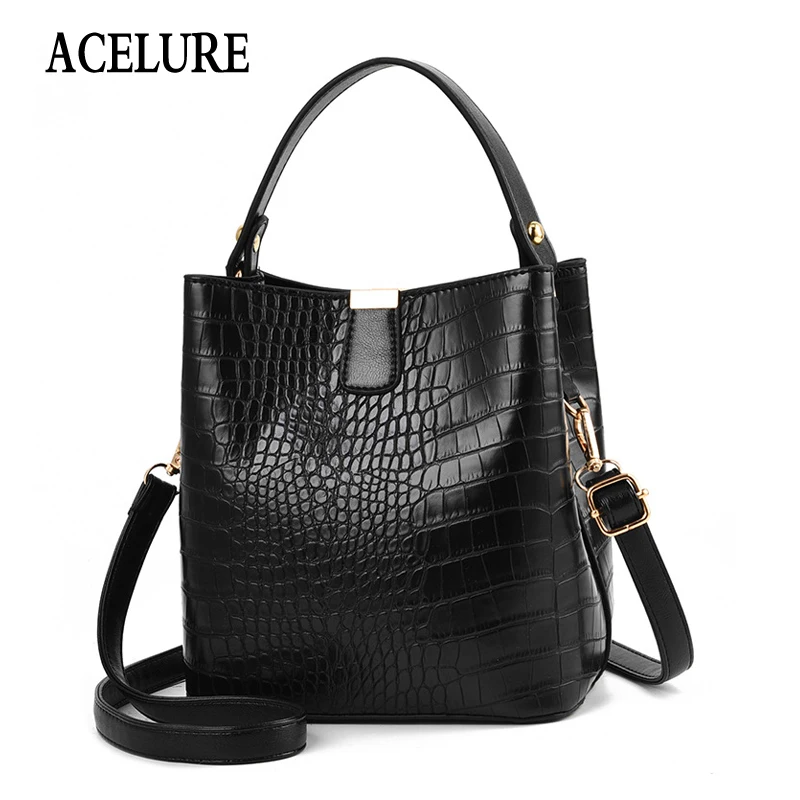 

Retro Alligator Bucket Bags Women Crocodile Pattern Handbag Capacity PU Casual Crocodile Shoulder Messenger Bags Ladies ACELURE