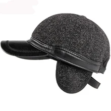 HT2866, Мужская кепка, осенняя, зимняя, бейсбольная кепка, толстая, теплая, для папы, шапки с ушками, Мужская зимняя шапка, мужская, кожаная, с полями, шерстяная, бейсбольная кепка