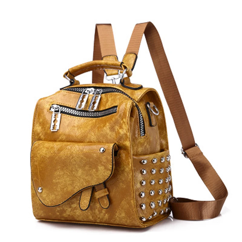 

High Quality PU Leather Rivet Backpacks for Teenage Girls School Shoulder Bags Backpack Multi-function Women Small