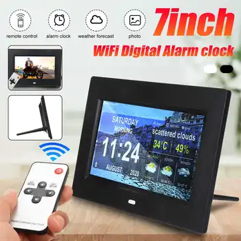 

7" Touch Screen WIFI Digital Photo Frame Weather Time Alarm Clock Display Quiet Setting Picture Video Movie Remote Control