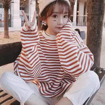 

Fashion Long Sleeve Casual Sweaters Women Striped Print Loose Autumn Sweaters