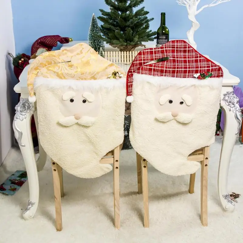 Рождественский стул Санта Клаус шапка Праздничная Новогодняя вечерние чехлы для сидений