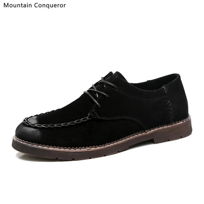 Mountain Conqueror Fashion Shoes Men Split leather Autumn Winter Vintage Motorcycle Boots Male Martin Shoes Men Ankle Boots - Color: Black
