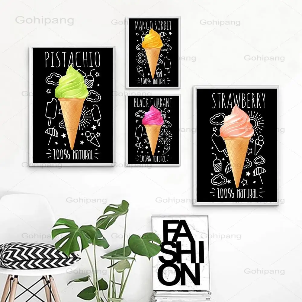 

Canvas Painting Chocolate Ice Cream Wall Art Posters Black Background Posters and Prints Wall Pictures Baby Kids Room Home Decor