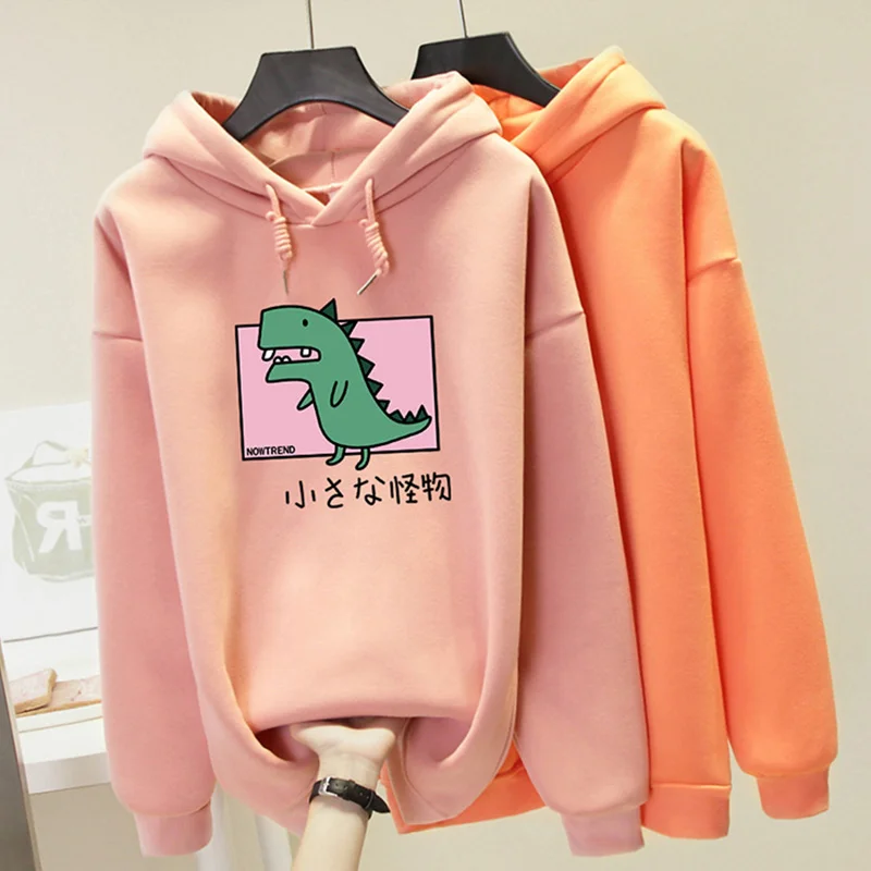 Женская толстовка с капюшоном Harajuku размера плюс толстовки принтом динозавра Kawaii