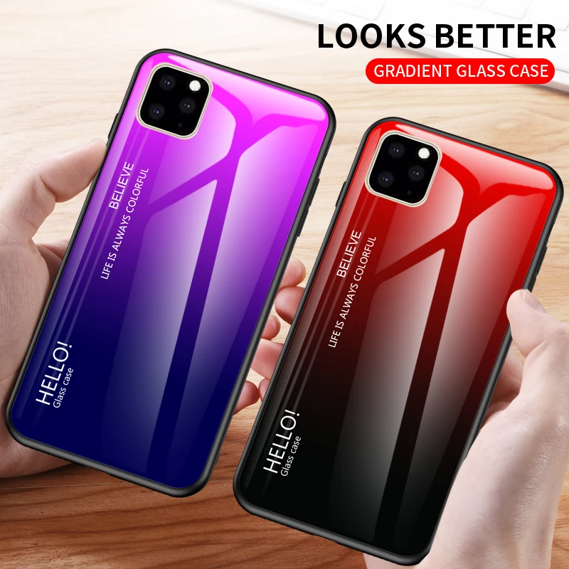 

For Apple iphone 11 2019 Case Luxury Hard Tempered Glass Gradient Protect Back Cover case For iPhone 11 Pro Max iphone11 11Pro