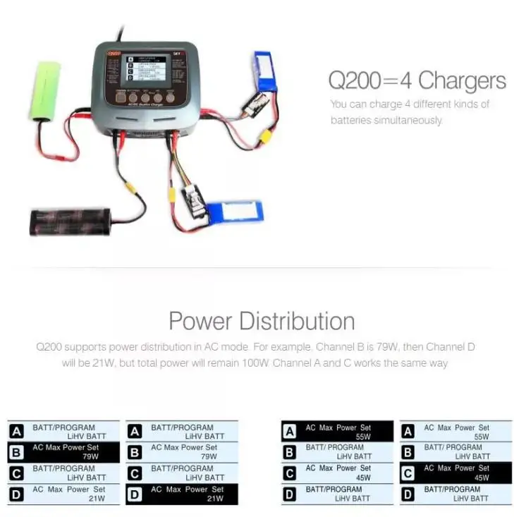 SkyRC Q200 QUATTRO AC/DC 2X100 Вт 2X50 Вт Lipo батарея баланс зарядное устройство Dis зарядное устройство