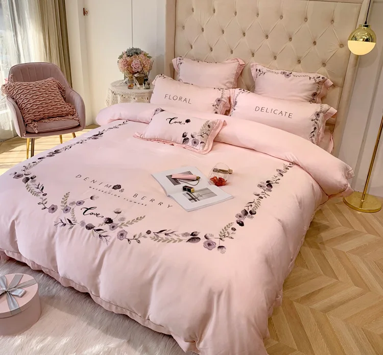 

ANNAs Good Stuff Cool Quality Bedding Set 4pcs 80Branch Embroidery Two-sided Tencel Ice Silk Sheet Chinese Style Bedding Article