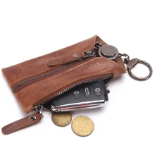 Винтаж из воловьей кожи для ключей бумажник Для женщин брелок чехлы кейс на молнии сумка брелок для ключей для мужчин ключи Организатор