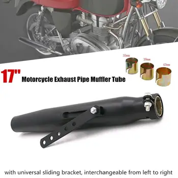 

Motorcycle Cafe Racer Exhaust Pipe with Sliding Bracket Universal Black Matte O2Q5