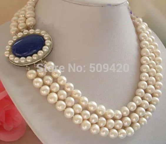 Free >stunning 3rows 8-9mm round white freshwater pearls necklace