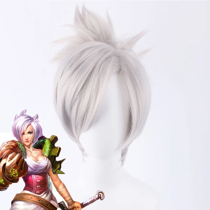 Парик LOL Riven The blade of exile серебристо белый короткий парик из синтетических волос