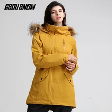 GSOU/женская зимняя Лыжная одежда с меховым капюшоном, лыжная куртка, пальто для сноуборда, ветрозащитная водонепроницаемая Спортивная одежда для улицы, Женское зимнее пальто
