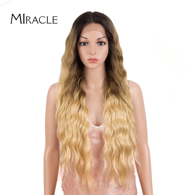 Synthetic Lace Wigs Blonde Wig Deep Wave Cosplay Lolita Wig 30Inch Ombre Blonde Wigs For Women High Temperature Fiber Miracle GT4-27Q-86E
