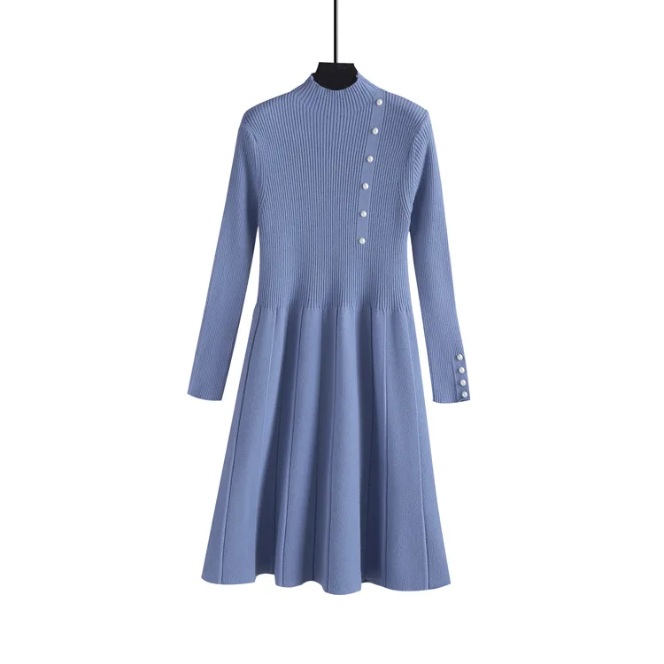 Элегантное платье-свитер OL с круглым вырезом и жемчугом, с длинным рукавом, ТРАПЕЦИЕВИДНОЕ Повседневное трикотажное платье с поясом