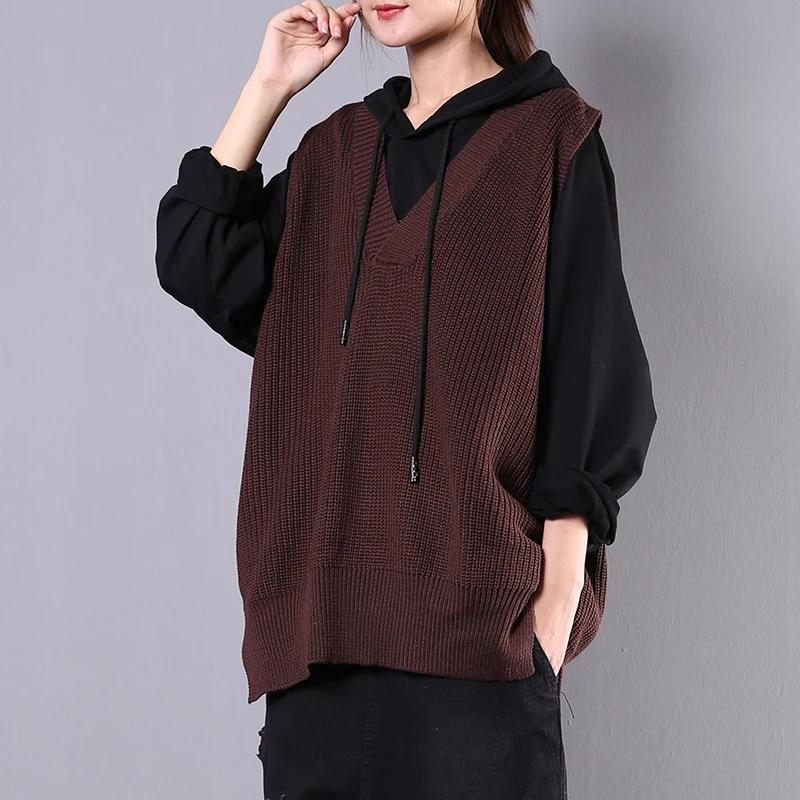 

2019 female new autumn plus size Korean style literary V-neck sweater loose all-match sleeveless sweater vest