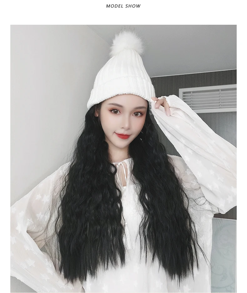 YYOUFU 22 дюйма длинные волнистые волосы с вязаной шляпой модный тренд Кепка с удлинением волос Синтетический парик прикрепленные волосы для женщин