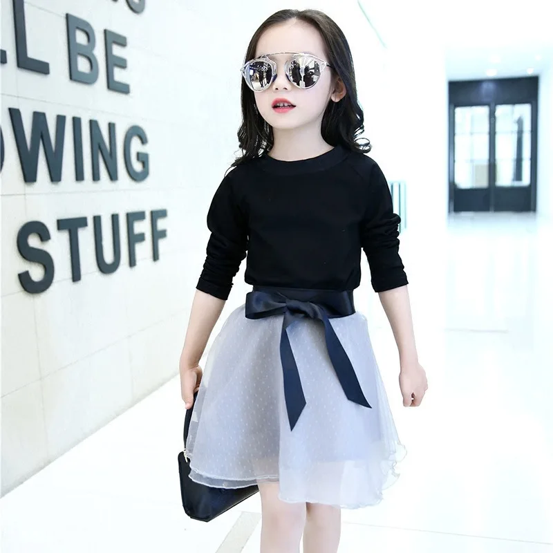 

2019 New Style Korean-style CHILDREN'S Suit Girls Spring Clothing Skirt Set Middle And Large Children Mesh Dress Two-Piece Set C