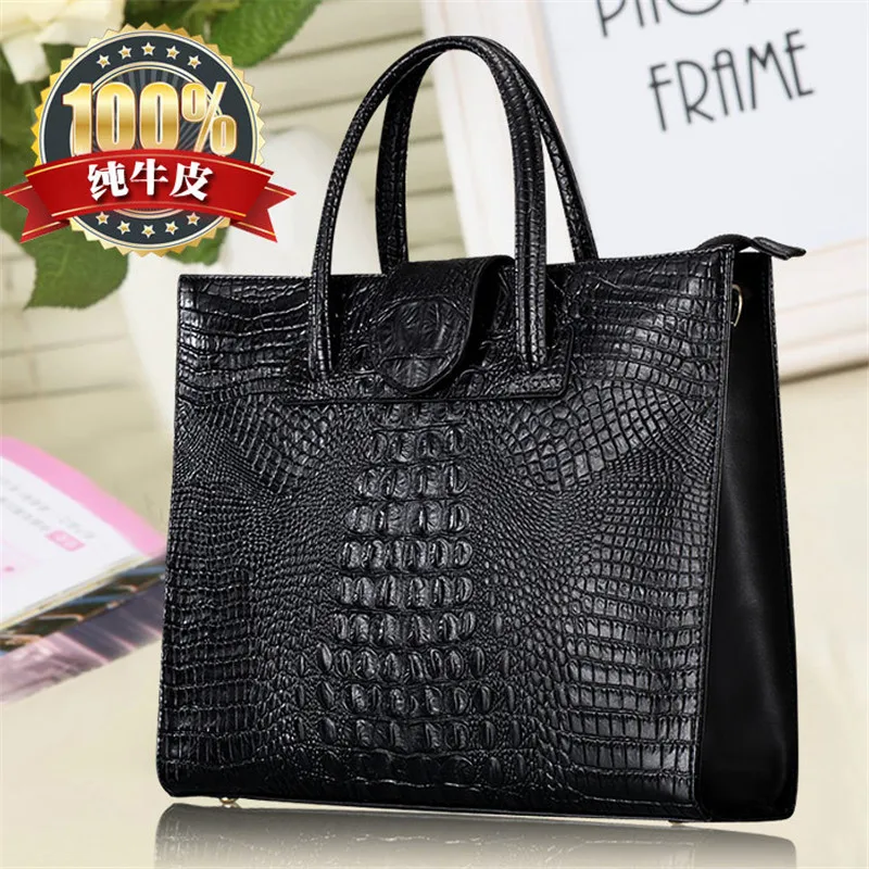 

Crocodile Pattern Women Genuine Leather Handbags Vintage Fashion Alligator Laptop Bags Women Tote Bags High Quality Shoulder Bag