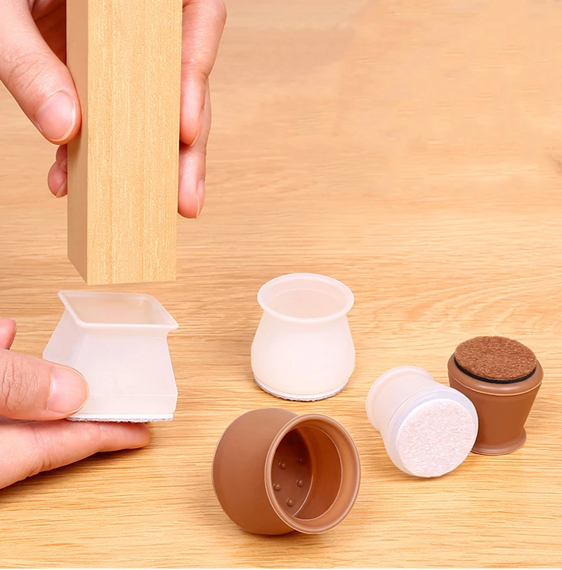 16PCS Silicone Chair Leg Cover Felt Bottom Round Square Furniture Feet Caps Floor Protector Pads for Chair Leg Black Brown White