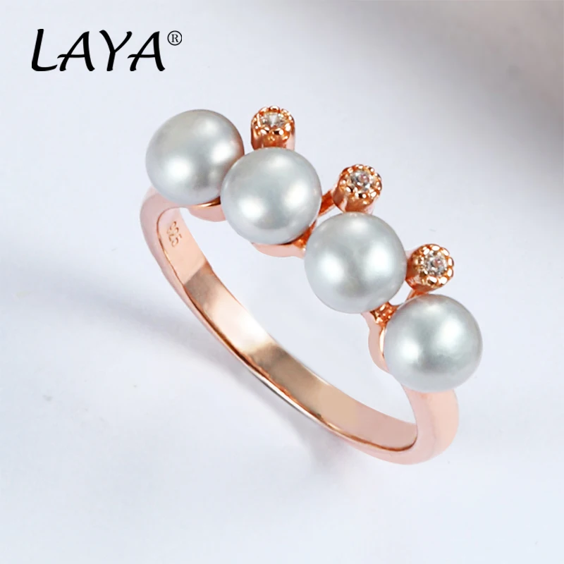 Laya  패션 담수 진주 반지 여성을위한 우아한 프랑스어 라이트 럭셔리 반지 Office Jewelry Accessories