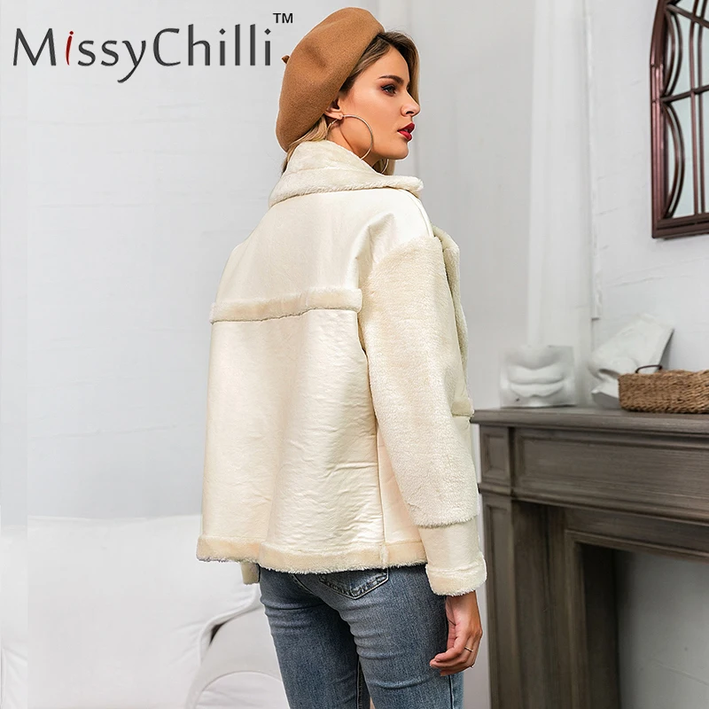 MissyChilli искусственный мех лоскутное мягкое кожаное пальто Женская Осенняя короткая теплая куртка пальто женское пушистое плюшевое зимнее пальто верхняя одежда