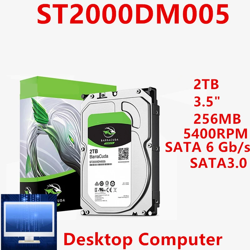 

Новый оригинальный HDD для Seagate BarraCuda 2 ТБ 3,5 "SATA 6 Гб/с 256 Мб 5400 об/мин для внутреннего жесткого диска для настольного HDD для ST2000DM005